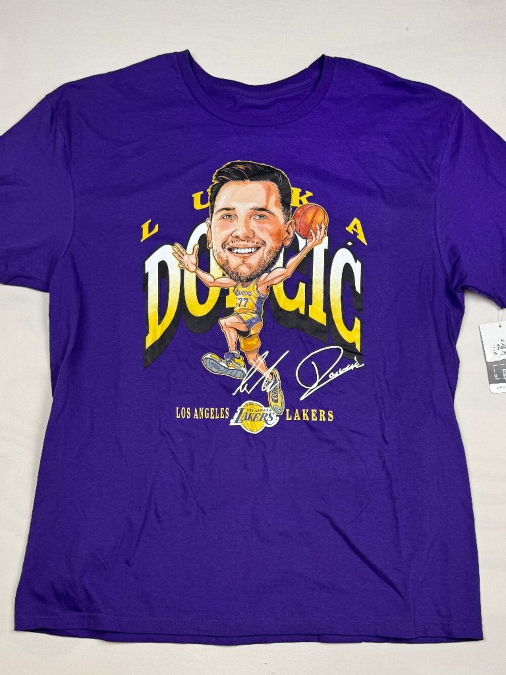 NWT Luka Doncic Los Angeles Lakers Caricature Big Head Tee Purple Men's XL